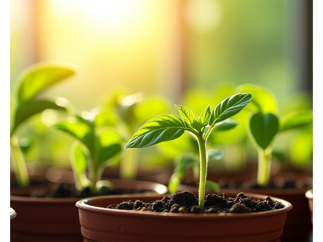 Sunlight beaming onto healthy potted plants indicating optimal light conditions