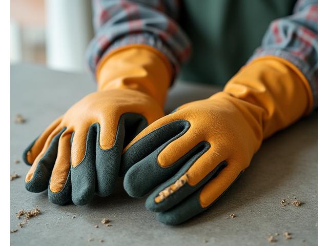 Long-cuff rose pruning gloves made from durable leather, protecting forearms.